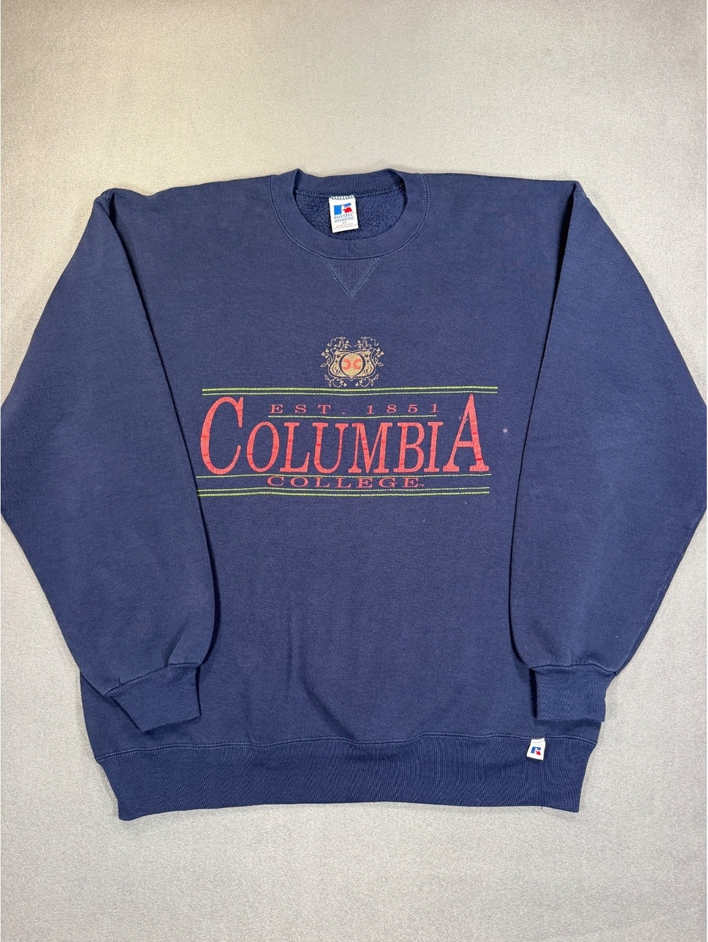 Vintage Russell Athletic Columbia College Sweatshirt XL USA Made Navy Crewneck